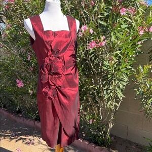 Midnight Velvet Women's Red Floral Embellished Square Neck Sheath Dress Size 12